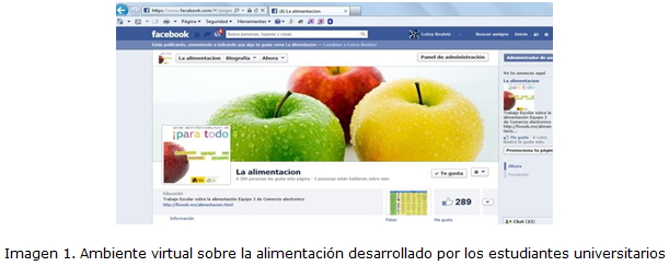 Imagen 1. Ambiente virtual sobre la alimentación desarrollado por los estudiantes universitarios