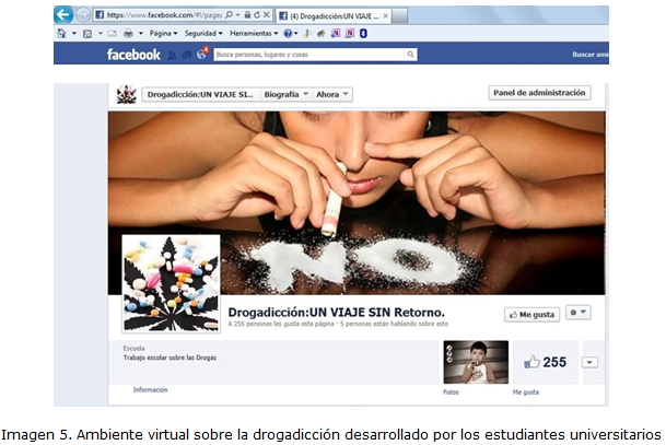 Imagen 5. Ambiente virtual sobre la drogadicción desarrollado por los estudiantes universitarios