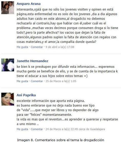 Imagen 8. Comentarios sobre el tema la drogadicción