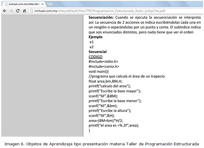 Imagen 6. Objetos de Aprendizaje tipo presentación materia Taller de Programación Estructurada