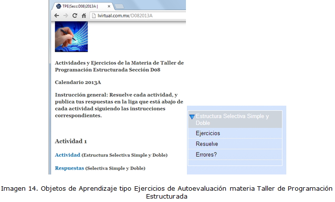 Imagen 14. Objetos de Aprendizaje tipo Ejercicios de Autoevaluación materia Taller de Programación Estructurada