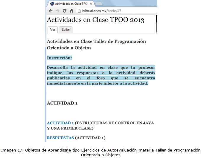Imagen 17. Objetos de Aprendizaje tipo Ejercicios de Autoevaluación materia Taller de Programación Orientada a Objetos