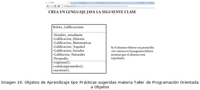 Imagen 19. Objetos de Aprendizaje tipo Prácticas sugeridas materia Taller de Programación Orientada a Objetos