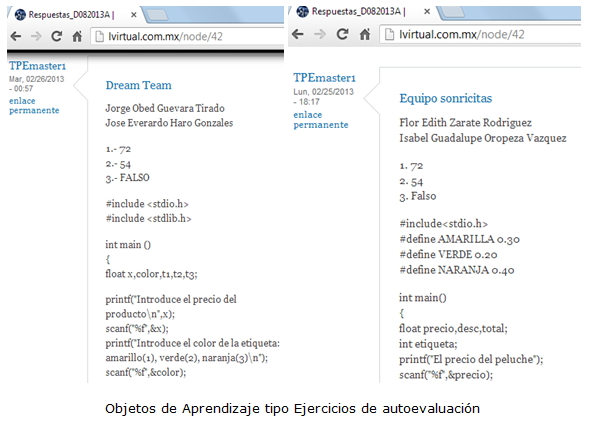 Objetos de Aprendizaje tipo Ejercicios de autoevaluación