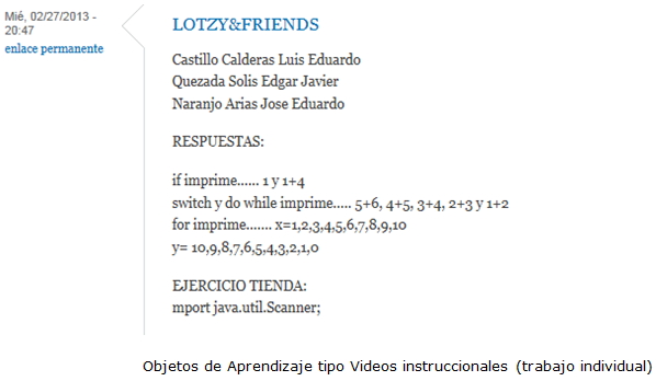 Objetos de Aprendizaje tipo Videos instruccionales (trabajo individual)